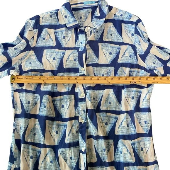 J. McLaughlin 100% Linen Blue Abstract Print Button Front Shirt Size L - Picture 8 of 8